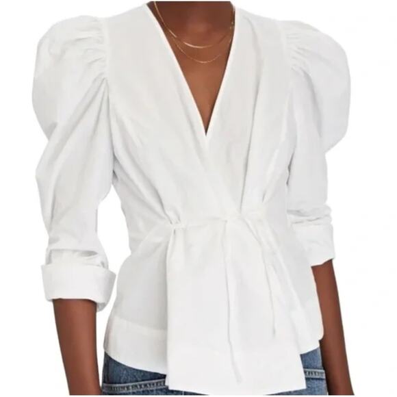 Jason Wu Tops - Jason Wu Cotton Blouse Long Puff Sleeve Wrap Top